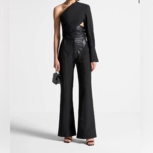 Maniere De Voir Leather & Woven Trousers - Black - US 4